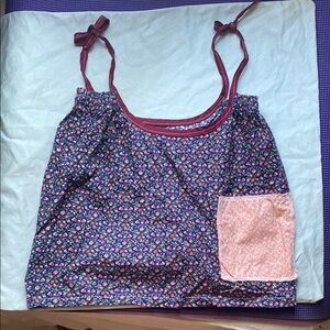 Vintage Handmade Cotton Floral Tank Top with Pink Pocket🌻💛 Small-Medium